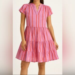 OLIPHANT Pink & Red Striped Tiered Mini Dress | Size M